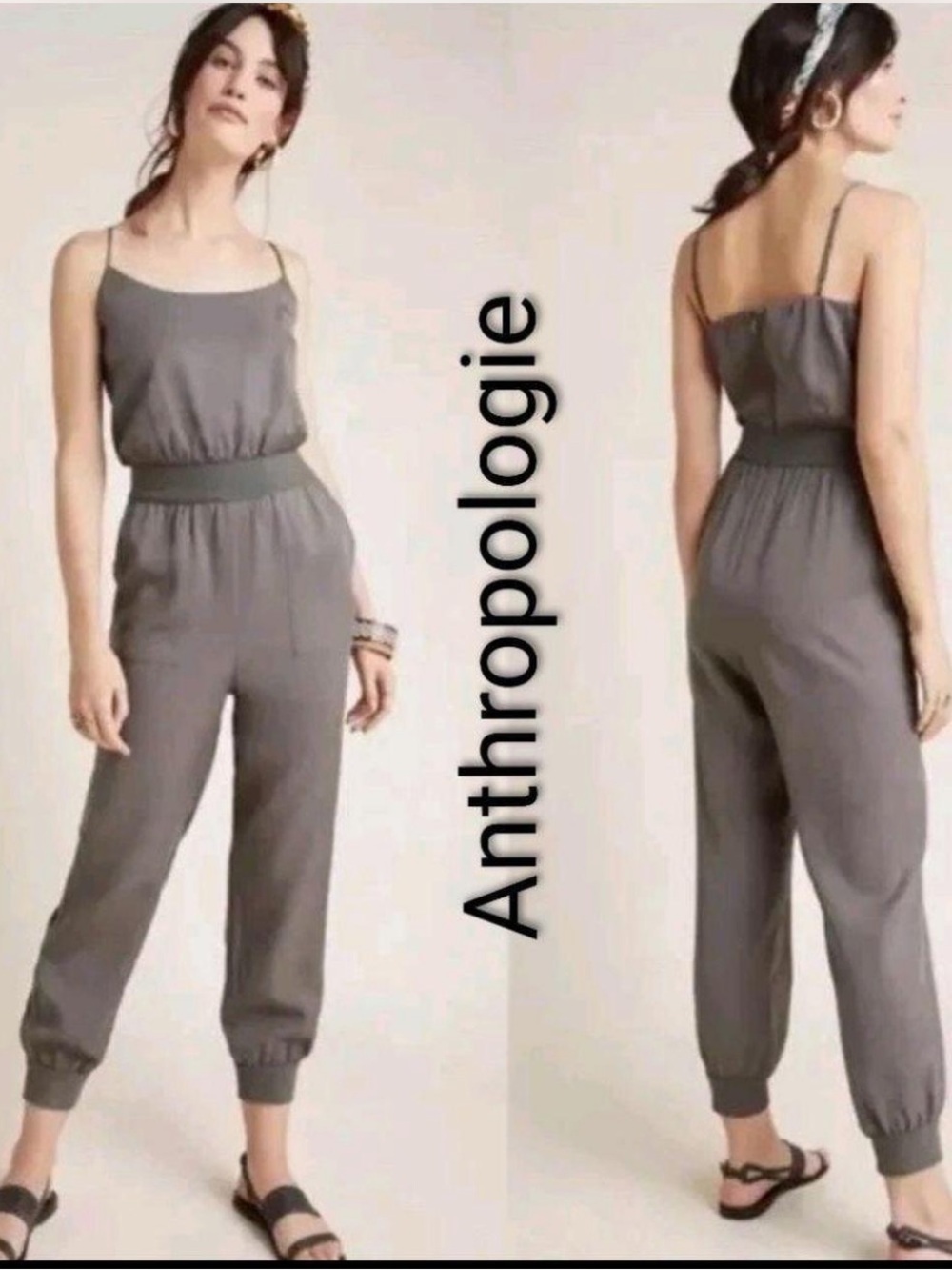 Anthropologie Olive Gray Sleeveless Jumpsuit #W20